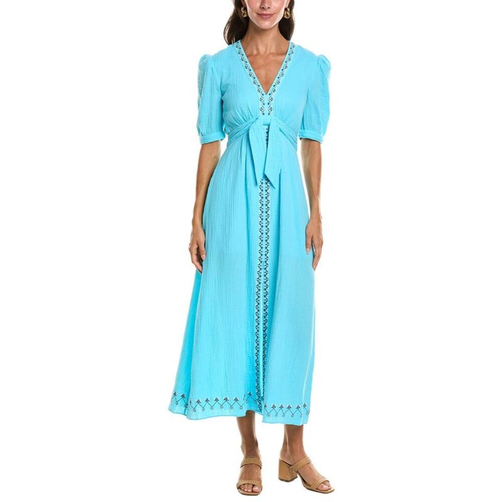 Saloni Womens  Jamie Crinkle Gauze Midi Dress, Blue